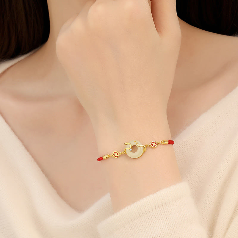 Buddha Stones Hetian Jade Chalcedony Peace Buckle Coin 925 Sterling Silver Year Of The Snake Red String Prosperity Bracelet - image 10