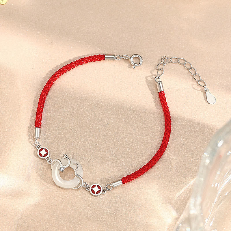Buddha Stones Hetian Jade Chalcedony Peace Buckle Coin 925 Sterling Silver Year Of The Snake Red String Prosperity Bracelet - Chalcedony 925 Sterling Silver Snake(Length: 15+4cm) - image 12