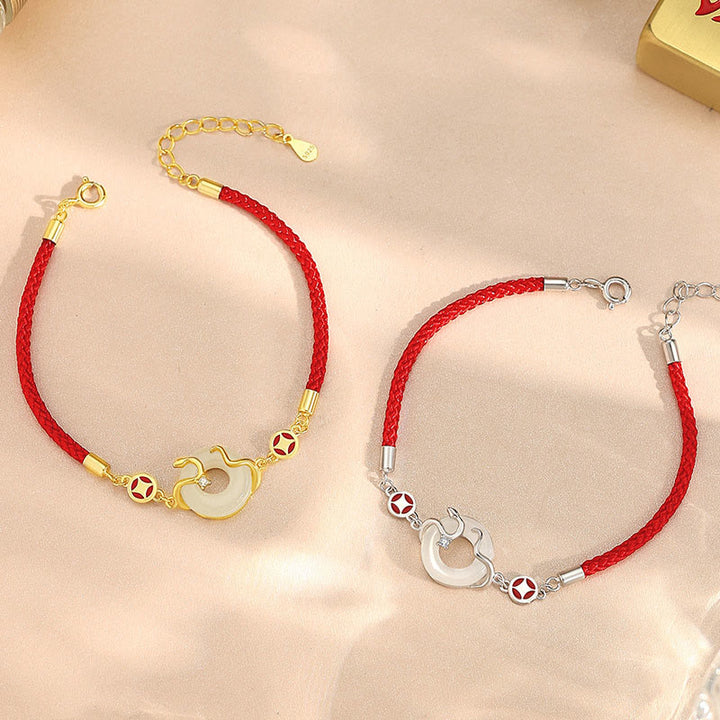 Buddha Stones Hetian Jade Chalcedony Peace Buckle Coin 925 Sterling Silver Year Of The Snake Red String Prosperity Bracelet - image 1