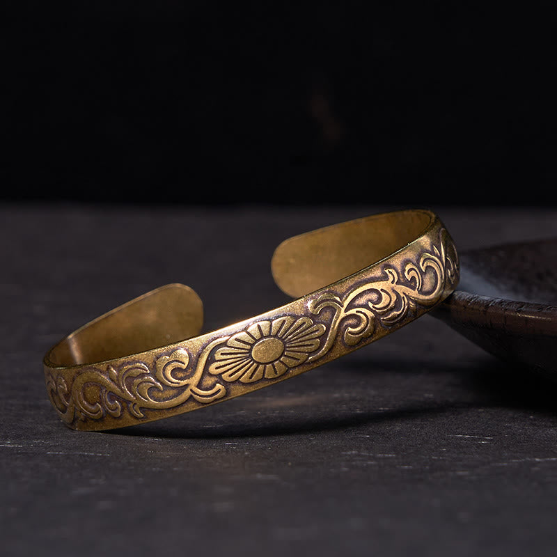 Buddha Stones Daisy Flower Vine Copper Brass Luck Self Care Cuff Bracelet Bangle - Vintage(Wrist Circumference: 14-17cm) - image 0