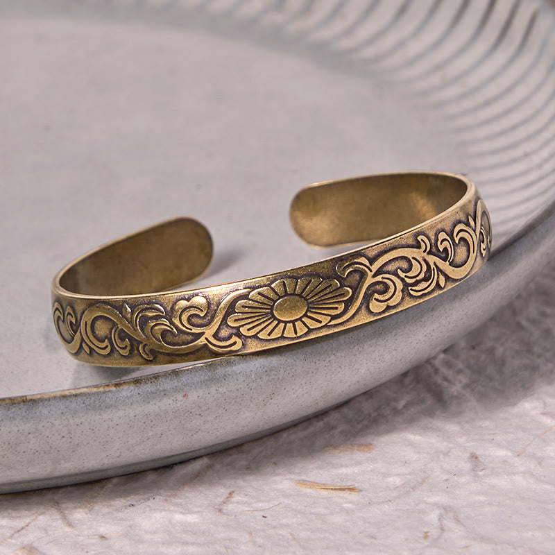 Buddha Stones Daisy Flower Vine Copper Brass Luck Self Care Cuff Bracelet Bangle - image 2