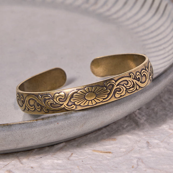 Buddha Stones Daisy Flower Vine Copper Brass Luck Self Care Cuff Bracelet Bangle - image 2