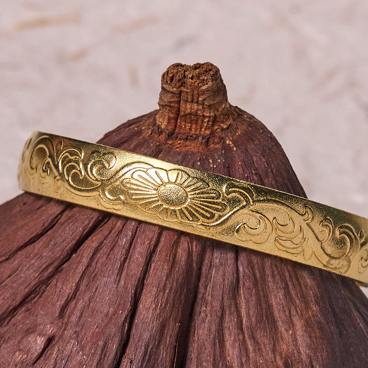 Buddha Stones Daisy Flower Vine Copper Brass Luck Self Care Cuff Bracelet Bangle - image 8