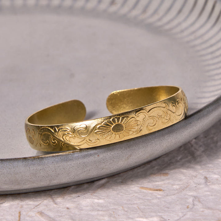 Buddha Stones Daisy Flower Vine Copper Brass Luck Self Care Cuff Bracelet Bangle - image 7