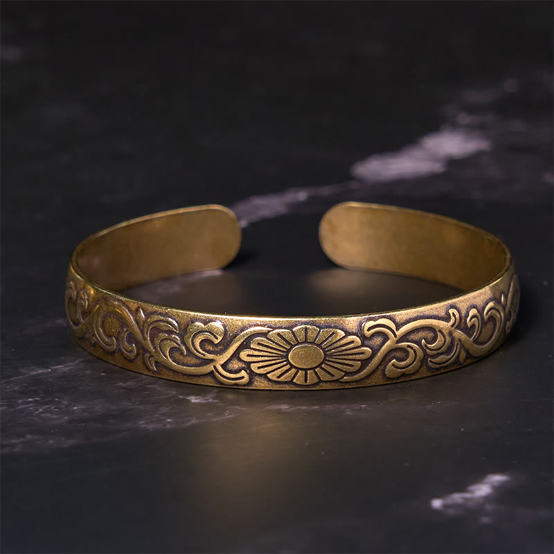 Buddha Stones Daisy Flower Vine Copper Brass Luck Self Care Cuff Bracelet Bangle - image 1