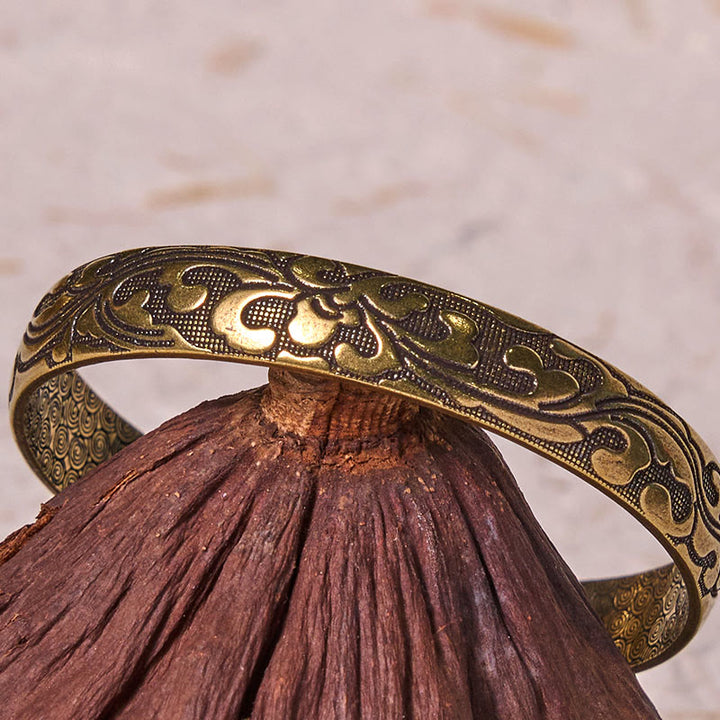 Buddha Stones Flowers Copper Brass Balance Self Care Cuff Bracelet Bangle - image 3