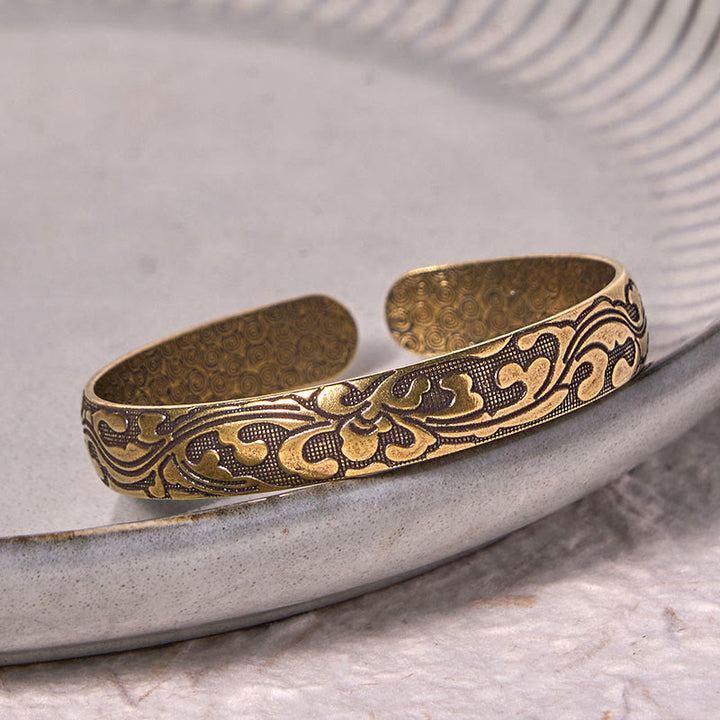Buddha Stones Flowers Copper Brass Balance Self Care Cuff Bracelet Bangle - image 2