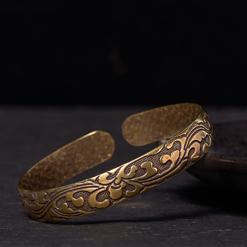 Buddha Stones Flowers Copper Brass Balance Self Care Cuff Bracelet Bangle - Copper(Wrist Circumference: 14-17cm) - image 0