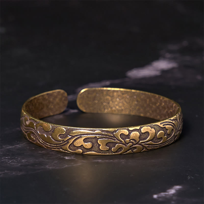 Buddha Stones Flowers Copper Brass Balance Self Care Cuff Bracelet Bangle - image 1