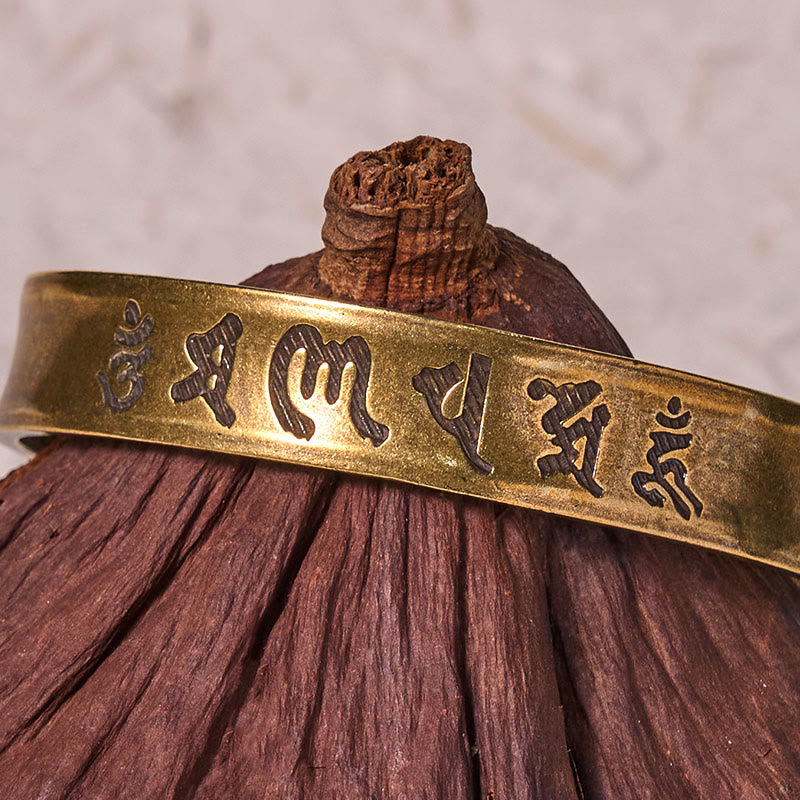 Buddha Stones Six True Words 'om Mani Padme Hum' Heart Sutra Copper Brass Inner Peace Cuff Bracelet Bangle - image 3