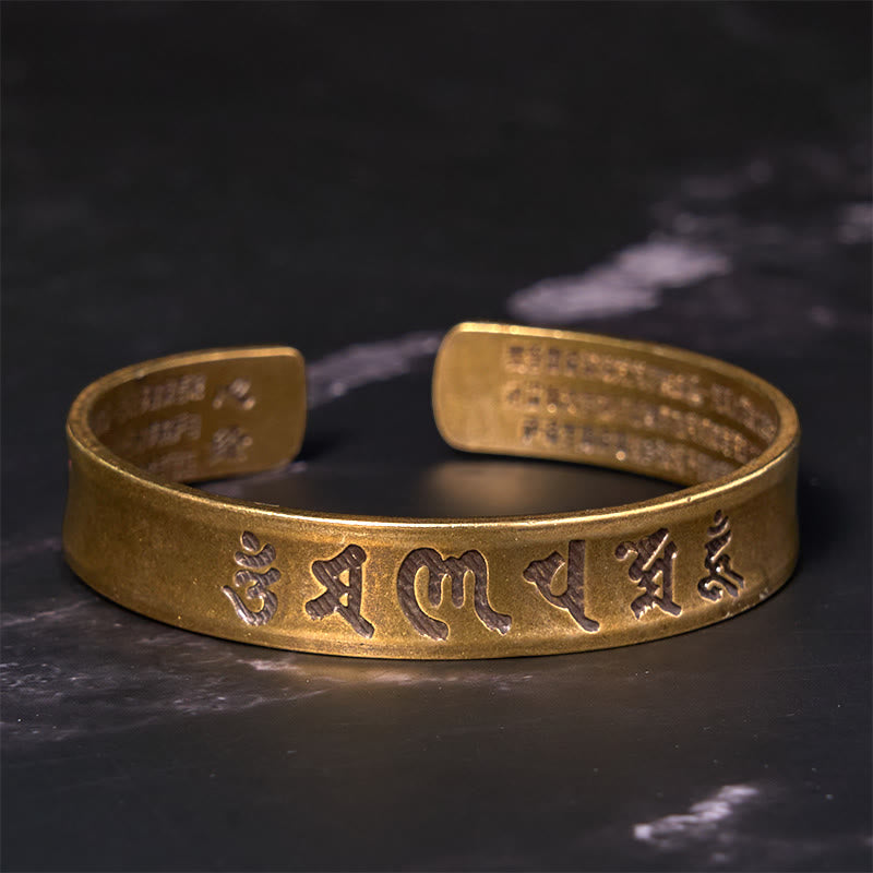 Buddha Stones Six True Words 'om Mani Padme Hum' Heart Sutra Copper Brass Inner Peace Cuff Bracelet Bangle - image 1