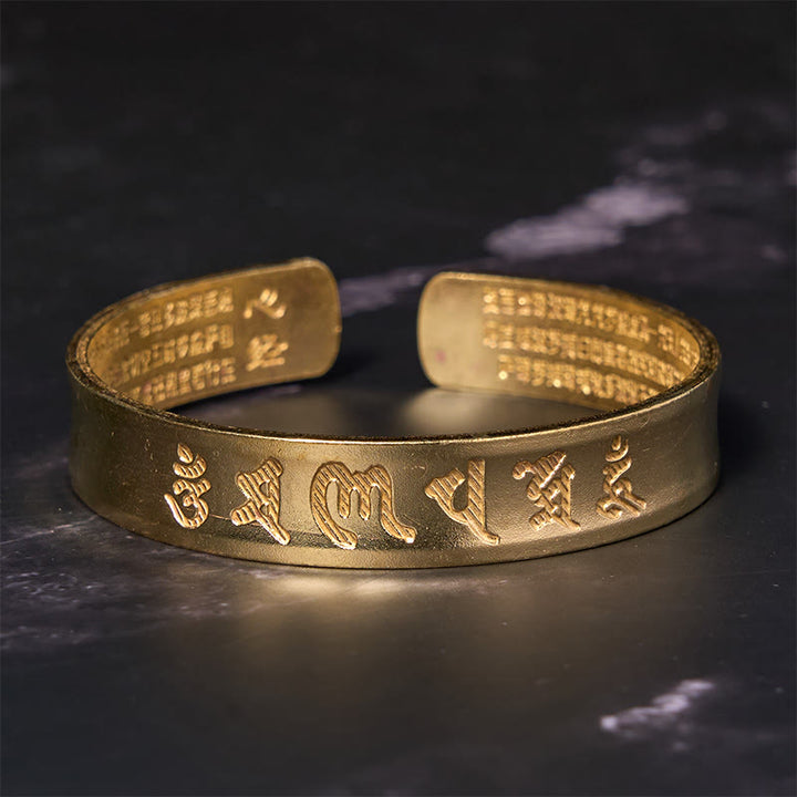 Buddha Stones Six True Words 'om Mani Padme Hum' Heart Sutra Copper Brass Inner Peace Cuff Bracelet Bangle - image 7