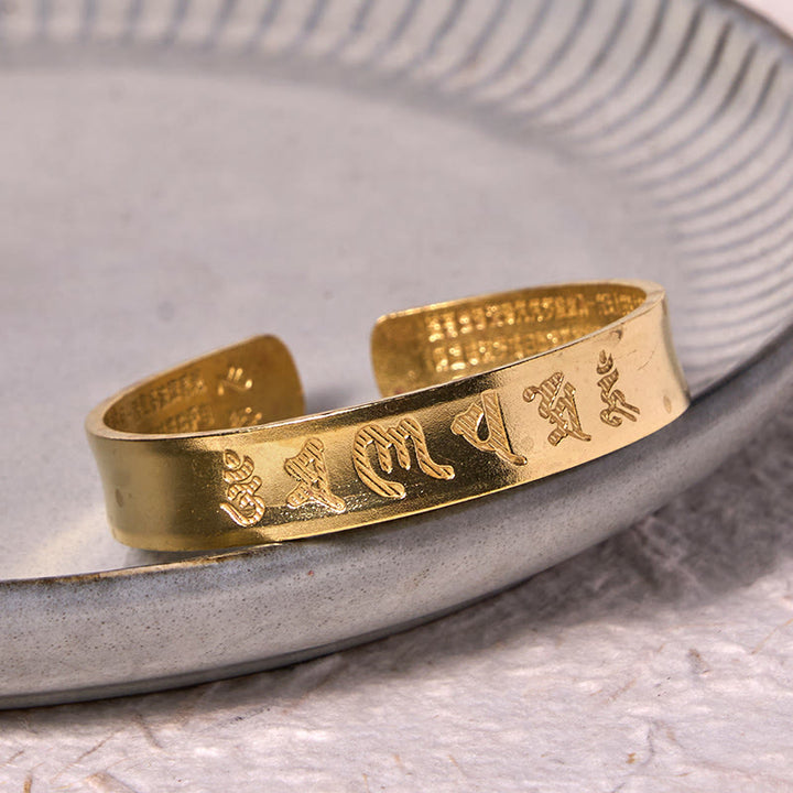Buddha Stones Six True Words 'om Mani Padme Hum' Heart Sutra Copper Brass Inner Peace Cuff Bracelet Bangle - image 8