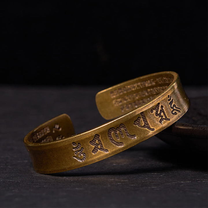 Buddha Stones Six True Words 'om Mani Padme Hum' Heart Sutra Copper Brass Inner Peace Cuff Bracelet Bangle - Vintage(Wrist Circumference: 14-17cm) - image 0