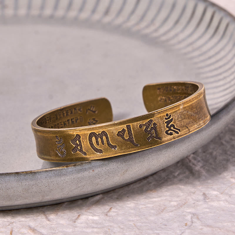 Buddha Stones Six True Words 'om Mani Padme Hum' Heart Sutra Copper Brass Inner Peace Cuff Bracelet Bangle - image 2