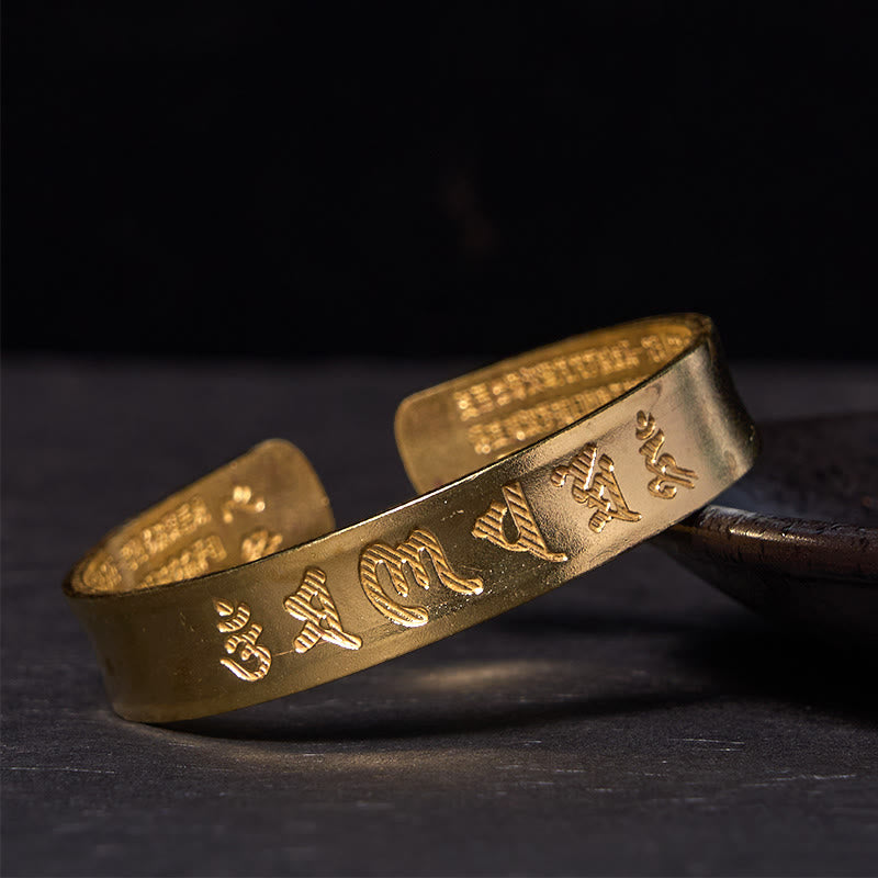Buddha Stones Six True Words 'om Mani Padme Hum' Heart Sutra Copper Brass Inner Peace Cuff Bracelet Bangle - Polished(Wrist Circumference: 14-17cm) - image 6
