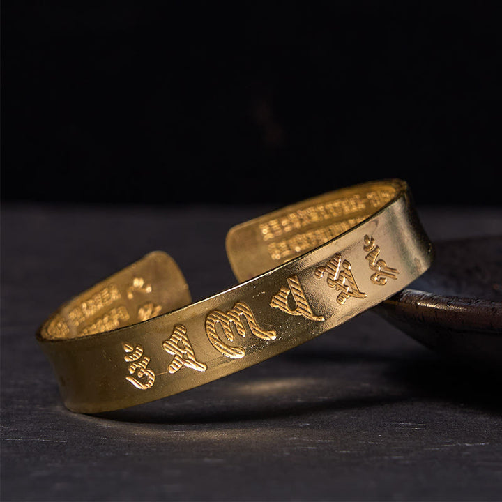 Buddha Stones Six True Words 'om Mani Padme Hum' Heart Sutra Copper Brass Inner Peace Cuff Bracelet Bangle - Polished(Wrist Circumference: 14-17cm) - image 6