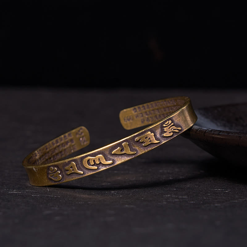 Buddha Stones Six True Words 'om Mani Padme Hum' Heart Sutra Copper Brass Wisdom Peace Cuff Bracelet Bangle - Copper(Wrist Circumference: 14-17cm) - image 0