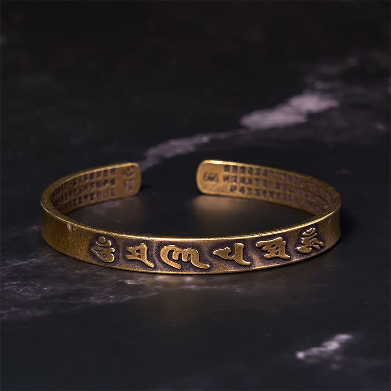 Buddha Stones Six True Words 'om Mani Padme Hum' Heart Sutra Copper Brass Wisdom Peace Cuff Bracelet Bangle - image 1