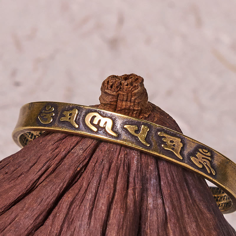 Buddha Stones Six True Words 'om Mani Padme Hum' Heart Sutra Copper Brass Wisdom Peace Cuff Bracelet Bangle - image 3