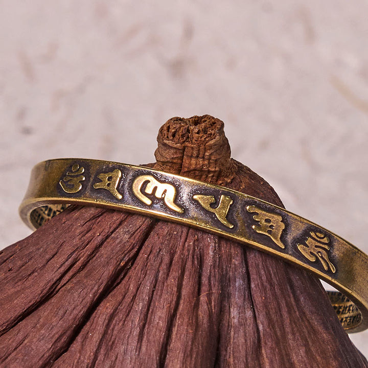Buddha Stones Six True Words 'om Mani Padme Hum' Heart Sutra Copper Brass Wisdom Peace Cuff Bracelet Bangle - image 3