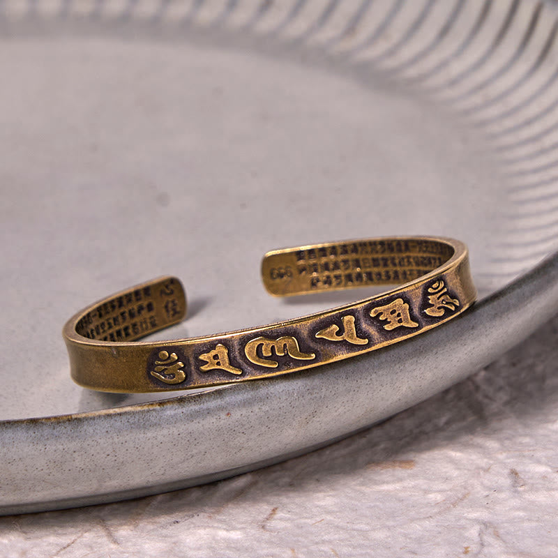Buddha Stones Six True Words 'om Mani Padme Hum' Heart Sutra Copper Brass Wisdom Peace Cuff Bracelet Bangle - image 2