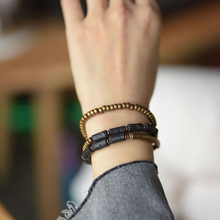 Buddha Stones Vintage Lava Rock Copper Brass Multi-turn Wrap Calm Bracelet - image 3
