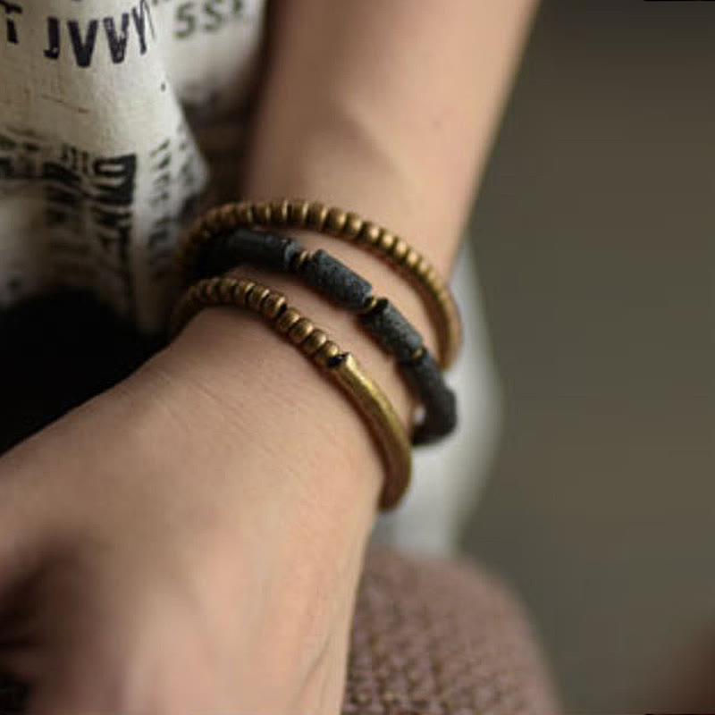 Buddha Stones Vintage Lava Rock Copper Brass Multi-turn Wrap Calm Bracelet - image 4