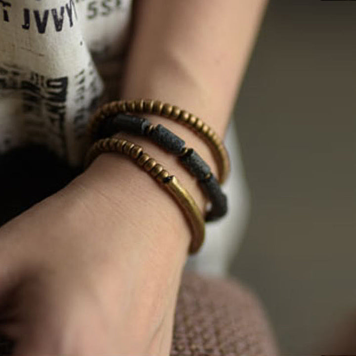 Buddha Stones Vintage Lava Rock Copper Brass Multi-turn Wrap Calm Bracelet - image 4
