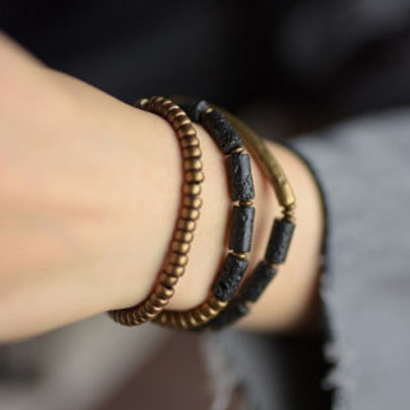 Buddha Stones Vintage Lava Rock Copper Brass Multi-turn Wrap Calm Bracelet - image 13