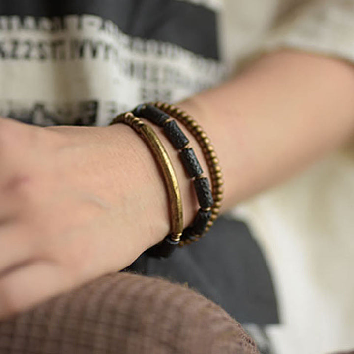 Buddha Stones Vintage Lava Rock Copper Brass Multi-turn Wrap Calm Bracelet - image 10