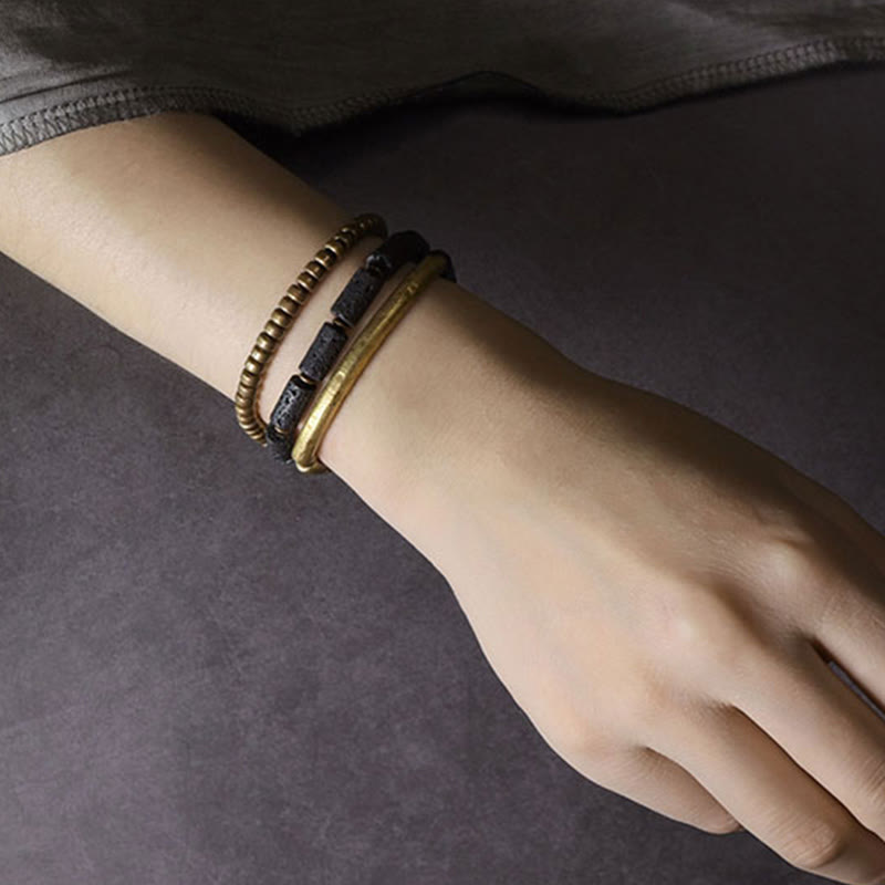 Buddha Stones Vintage Lava Rock Copper Brass Multi-turn Wrap Calm Bracelet - image 12