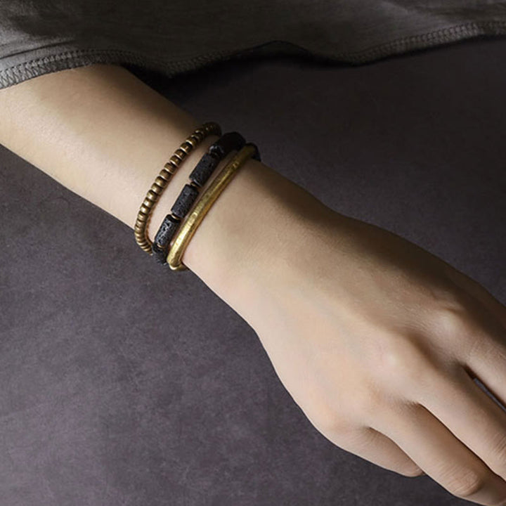 Buddha Stones Vintage Lava Rock Copper Brass Multi-turn Wrap Calm Bracelet - image 12
