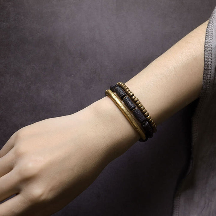 Buddha Stones Vintage Lava Rock Copper Brass Multi-turn Wrap Calm Bracelet - image 9
