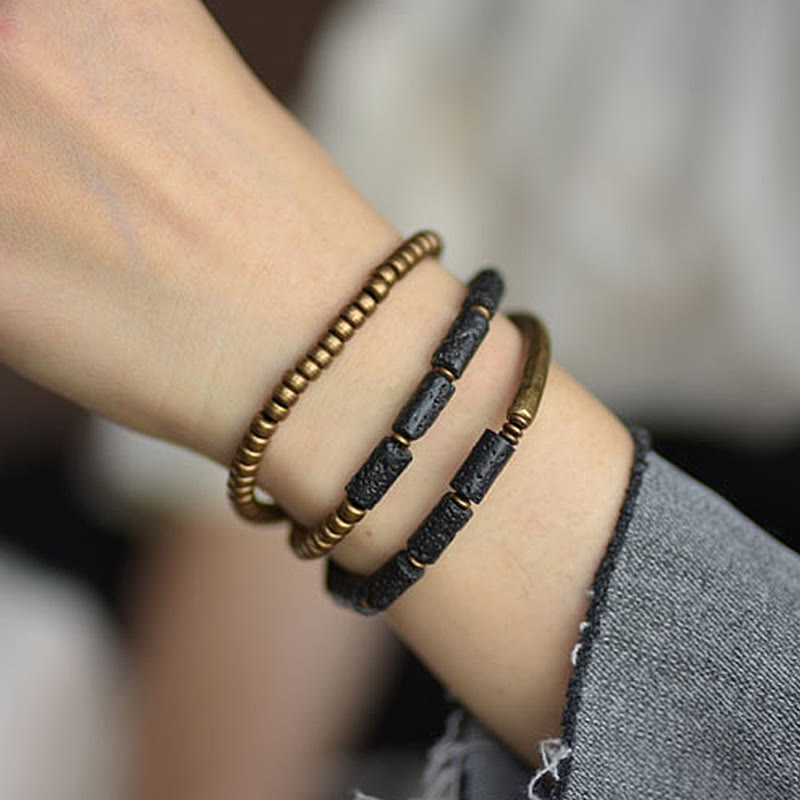 Buddha Stones Vintage Lava Rock Copper Brass Multi-turn Wrap Calm Bracelet - image 8