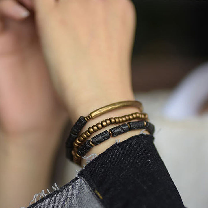 Buddha Stones Vintage Lava Rock Copper Brass Multi-turn Wrap Calm Bracelet - image 7
