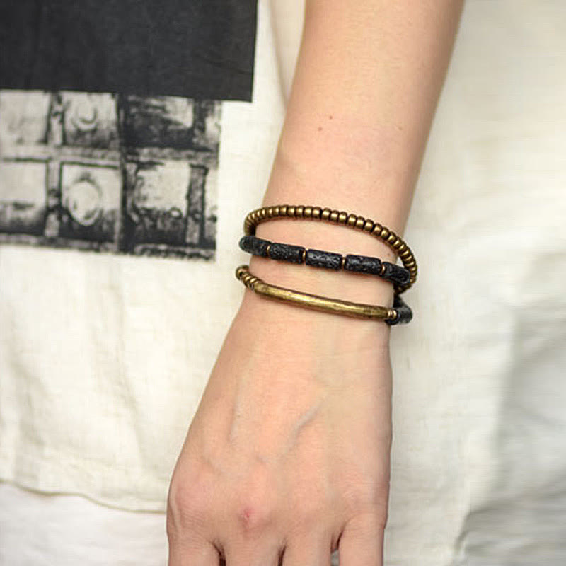 Buddha Stones Vintage Lava Rock Copper Brass Multi-turn Wrap Calm Bracelet - image 11