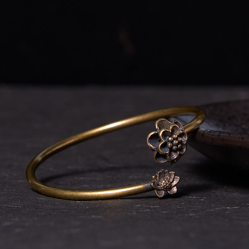 Buddha Stones Peach Blossom Copper Brass Healing Bracelet Bangle - Lotus Copper(Wrist Circumference: 14-17cm) - image 0