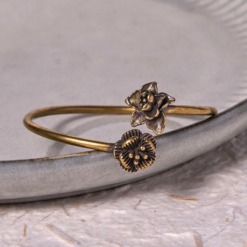 Buddha Stones Peach Blossom Copper Brass Healing Bracelet Bangle - image 8