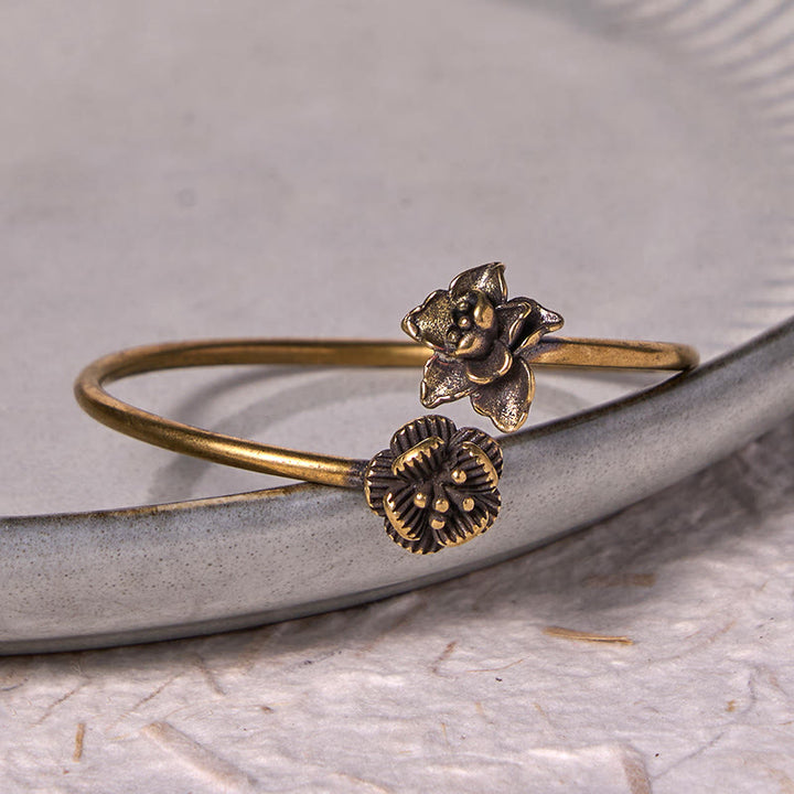Buddha Stones Peach Blossom Copper Brass Healing Bracelet Bangle - image 8