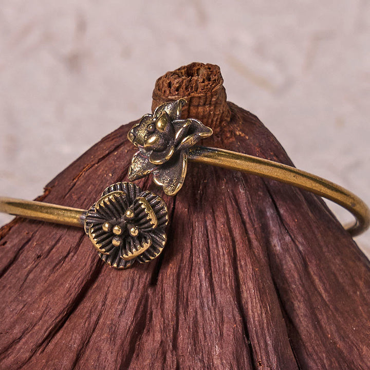 Buddha Stones Peach Blossom Copper Brass Healing Bracelet Bangle - image 9