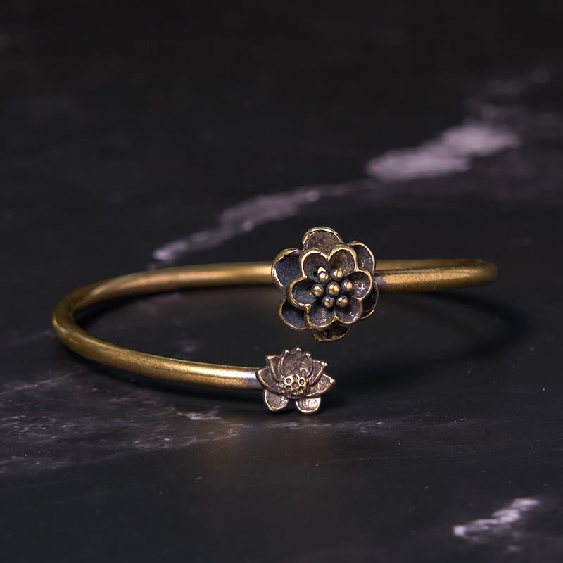 Buddha Stones Peach Blossom Copper Brass Healing Bracelet Bangle - image 1