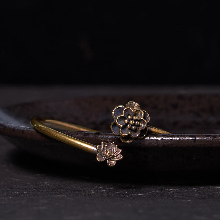 Buddha Stones Peach Blossom Copper Brass Healing Bracelet Bangle - image 2