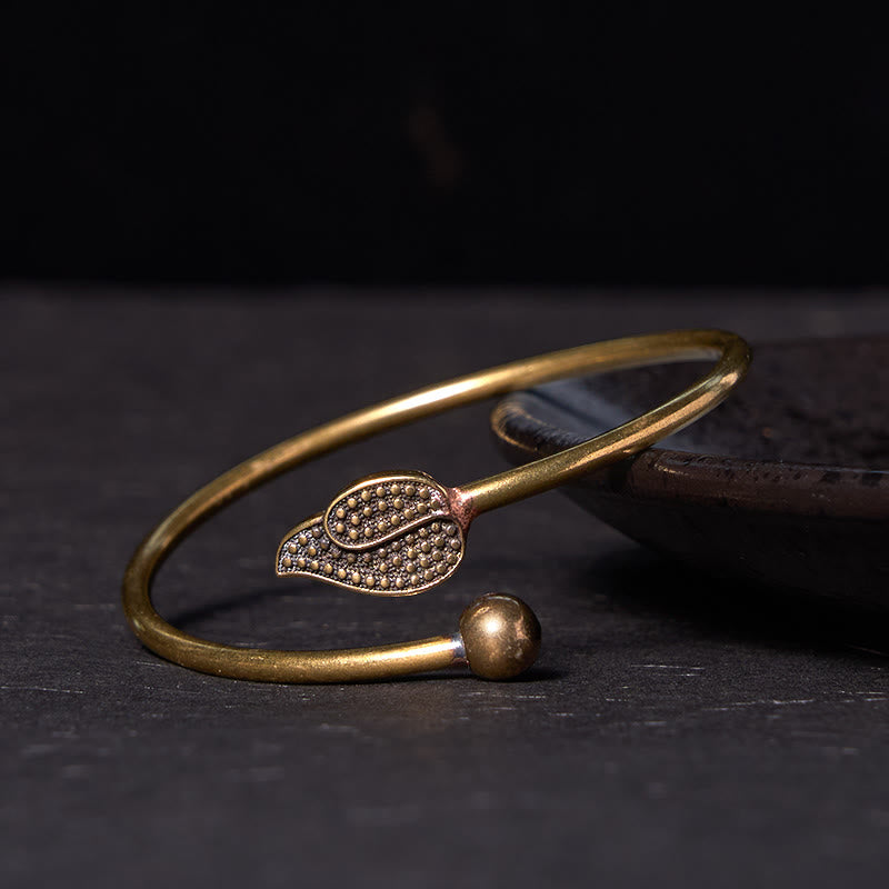 Buddha Stones Leaf Bead Copper Brass Luck Wealth cuff Bracelet Bangle - Copper(Wrist Circumference: 14-17cm) - image 0