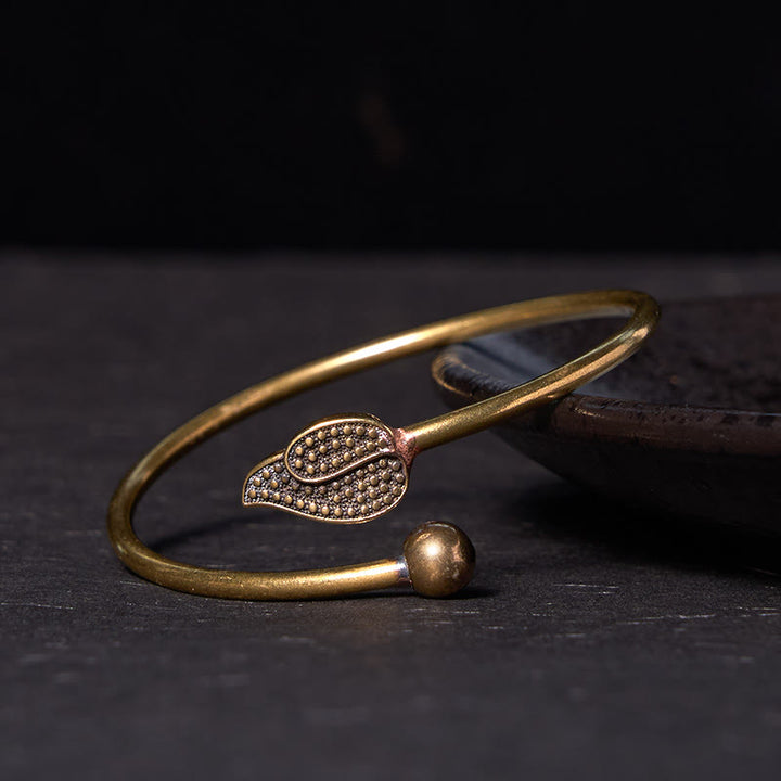 Buddha Stones Leaf Bead Copper Brass Luck Wealth cuff Bracelet Bangle - Copper(Wrist Circumference: 14-17cm) - image 0