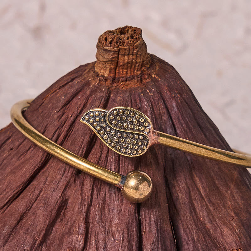 Buddha Stones Leaf Bead Copper Brass Luck Wealth cuff Bracelet Bangle - image 3