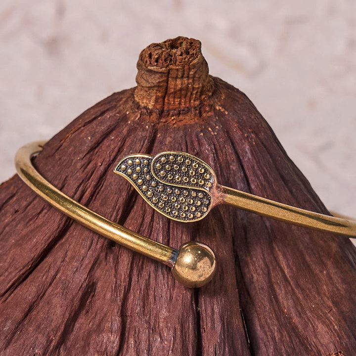 Buddha Stones Leaf Bead Copper Brass Luck Wealth cuff Bracelet Bangle - image 3