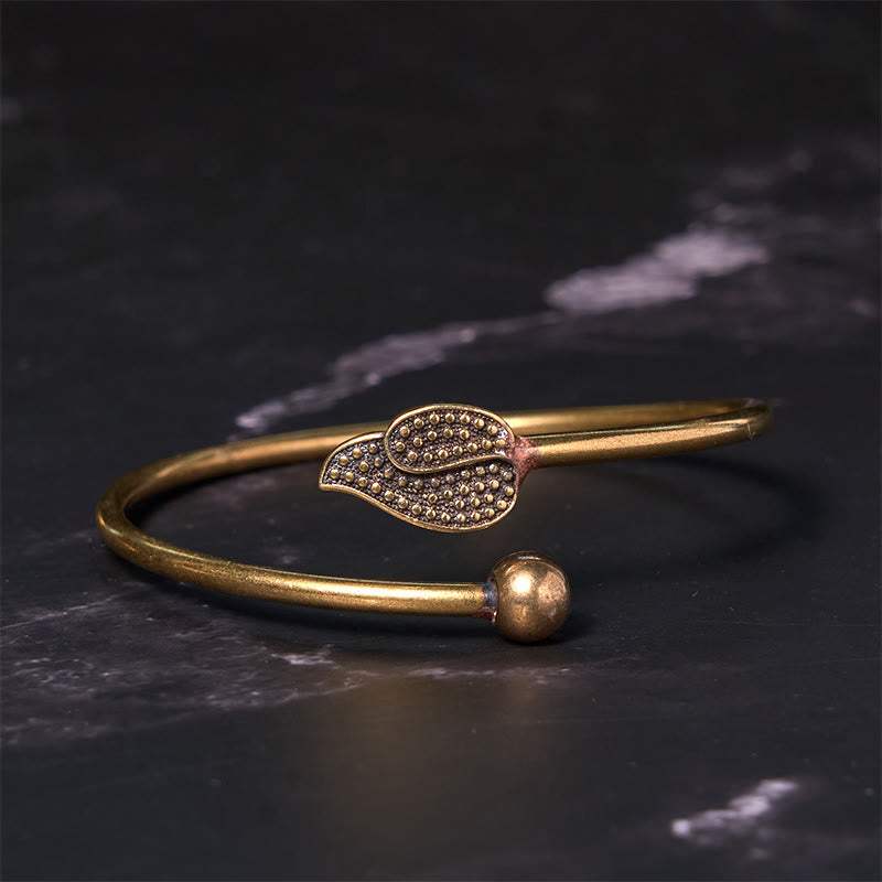 Buddha Stones Leaf Bead Copper Brass Luck Wealth cuff Bracelet Bangle - image 1