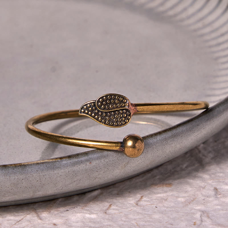 Buddha Stones Leaf Bead Copper Brass Luck Wealth cuff Bracelet Bangle - image 2