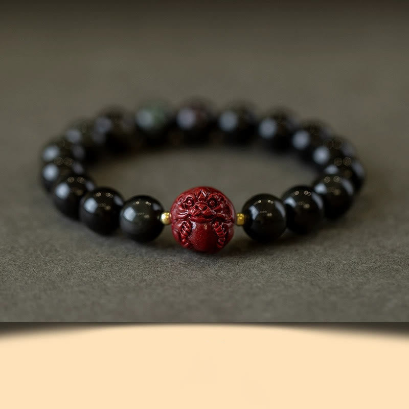 Buddha Stones Chinese Zodiac Natural Black Obsidian Cinnabar Purification Bracelet - 10mm Black Obsidian Cinnabar-Tiger - image 13